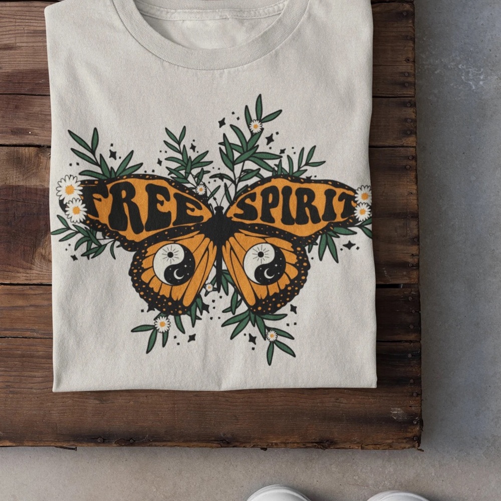 Handmade Retro Free Spirit Butterfly Yin Yang Tee